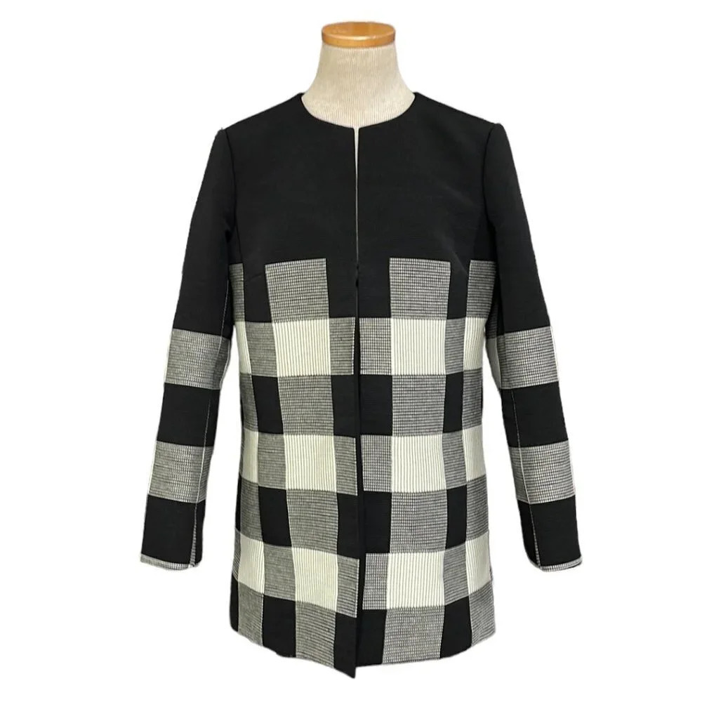 Lafayette 148 Jacket Blazer Suit Coat Black White Buffalo Plaid Pockets Size 4